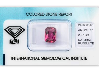 rubelit 2.97ct purplish pink s IGI certifikátem