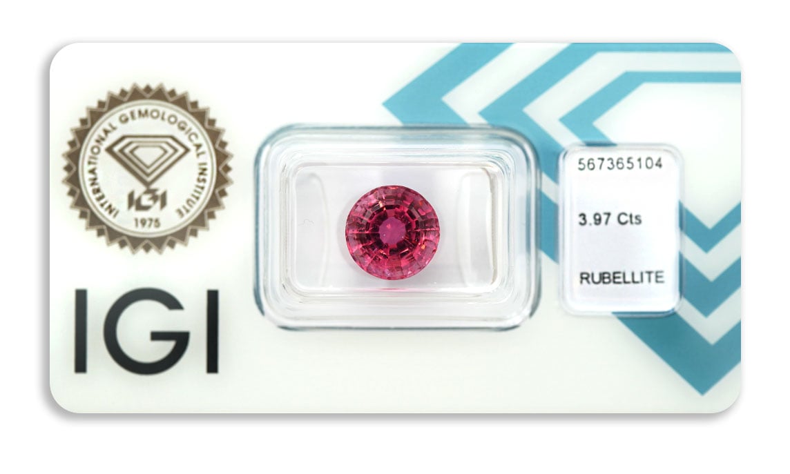 rubelit 3.97ct deep pink s IGI certifikátem