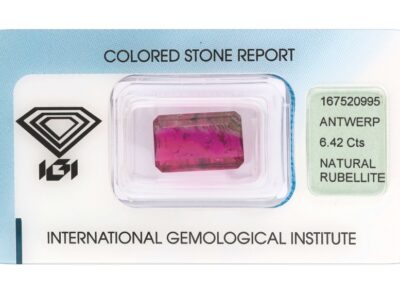rubelit 6.42ct pinkish purple s IGI certifikátem