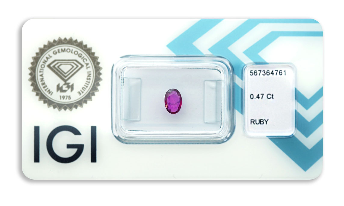 rubín 0.47ct purplish pink - red s IGI certifikátem
