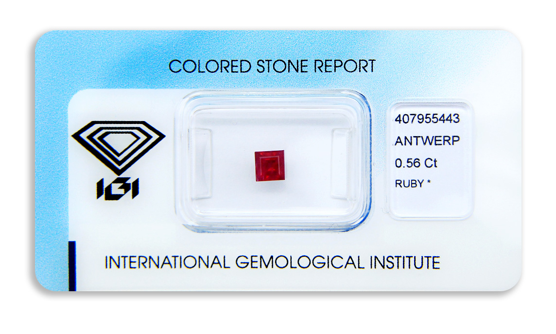 rubín 0.56ct deep purplish red s IGI certifikátem