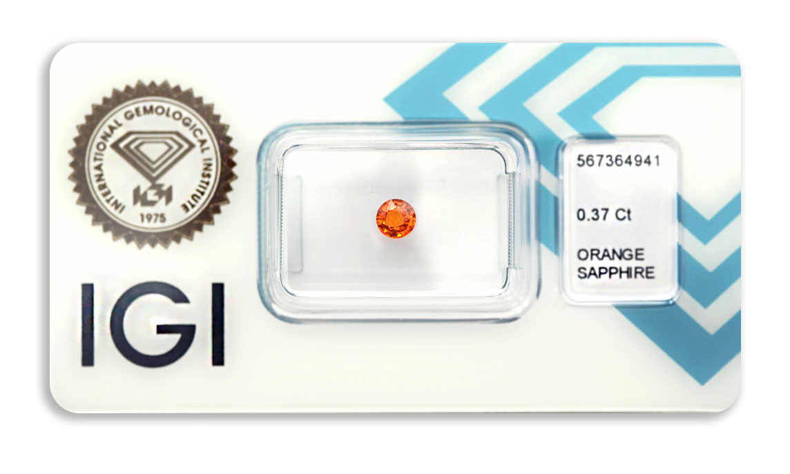 safír 0.37ct deep orange s IGI certifikátem
