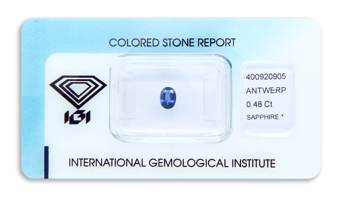 safír 0.48ct blue s IGI certifikátem