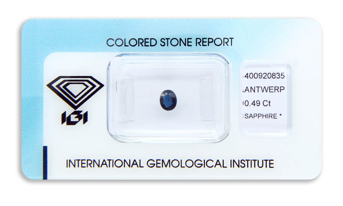 safír 0.49ct blue s IGI certifikátem