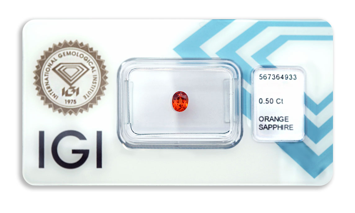 safír 0.50ct deep orange s IGI certifikátem
