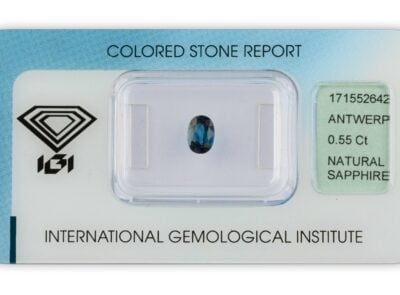 safír 0.55ct blue s IGI certifikátem