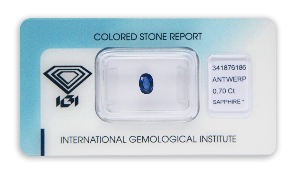 safír 0.70ct blue s IGI certifikátem