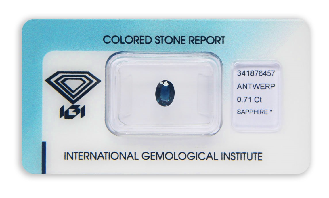 safír 0.71ct blue s IGI certifikátem