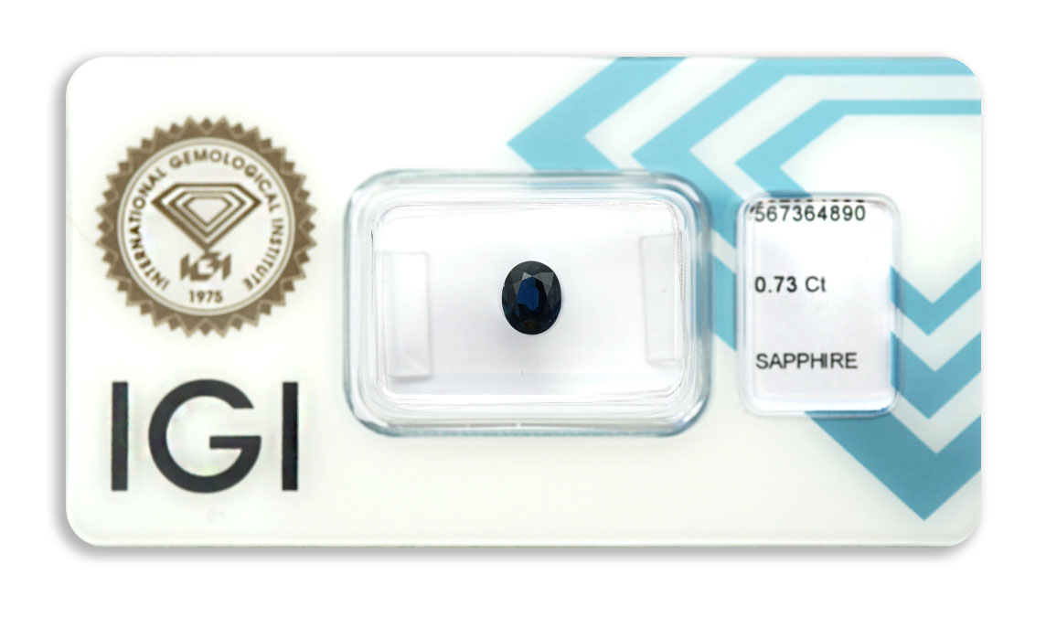 safír 0.73ct deep blue s IGI certifikátem