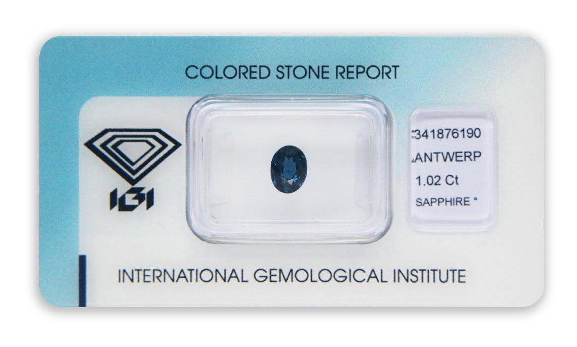 safír 1.02ct deep blue s IGI certifikátem