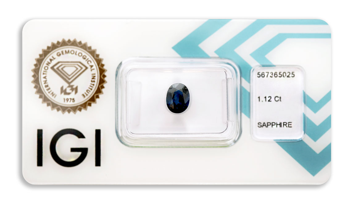 safír 1.12ct deep blue s IGI certifikátem