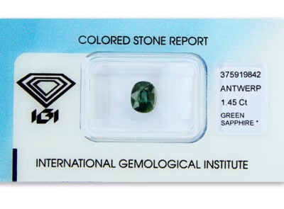 safír 1.45ct bluish green s IGI certifikátem