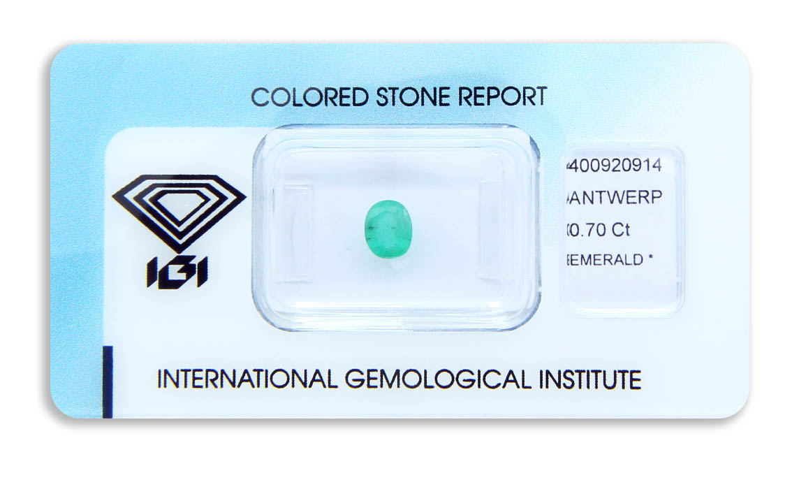 smaragd 0.70ct bluish green s IGI certifikátem
