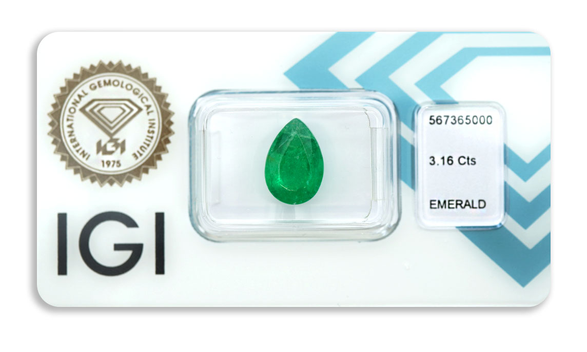 smaragd 3.16ct deep green s IGI certifikátem