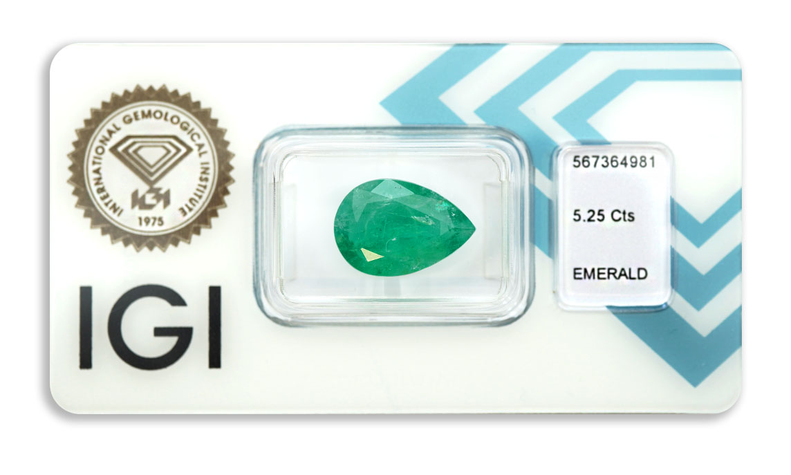 smaragd 5.25ct bluish green s IGI certifikátem