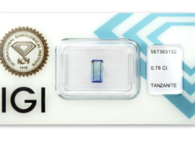 tanzanit 0.78ct greenish blue s IGI certifikátem