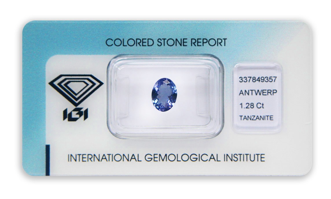 tanzanit 1.28ct violetish blue s IGI certifikátem