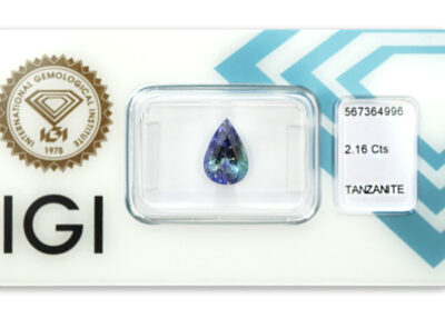 tanzanit 2.16ct bluish greenish violet s IGI certifikátem