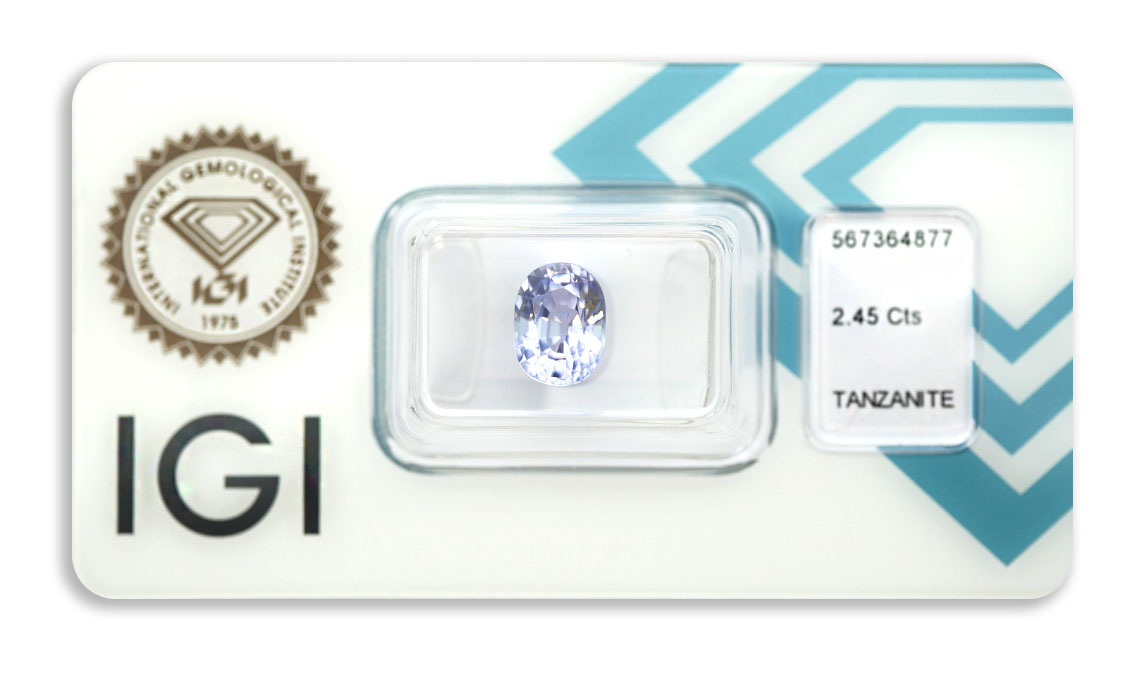 tanzanit 2.45ct bluish violet s IGI certifikátem