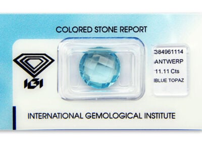 topaz 11.11ct blue s IGI certifikátem