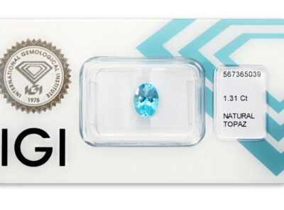 topaz 1.31ct deep blue s IGI certifikátem