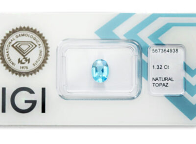 topaz 1.32ct deep blue s IGI certifikátem