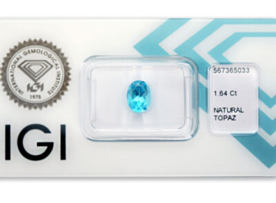 topaz 1.64ct deep blue s IGI certifikátem