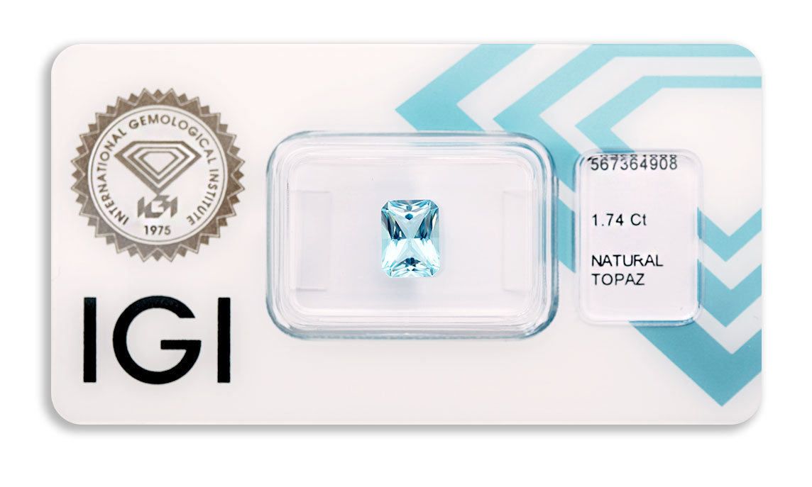 topaz 1.74ct blue s IGI certifikátem