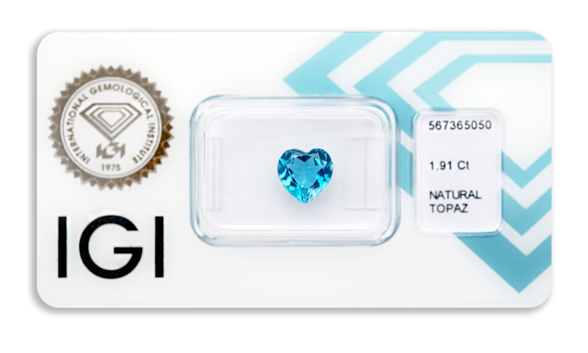 topaz 1.91ct deep blue s IGI certifikátem