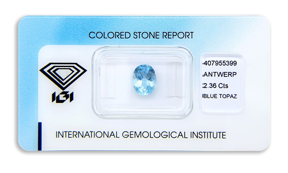 topaz 2.36ct blue s IGI certifikátem