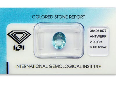 topaz 2.99ct blue s IGI certifikátem