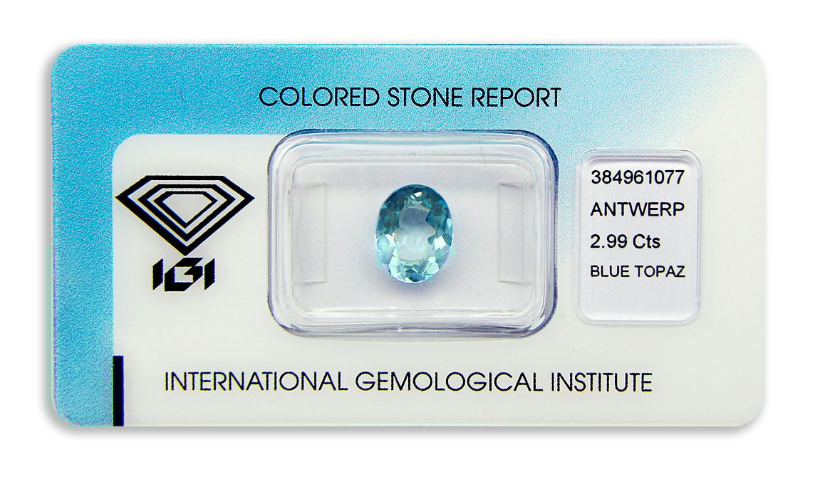 topaz 2.99ct blue s IGI certifikátem