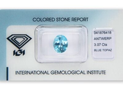 topaz 3.07ct blue s IGI certifikátem