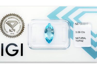 topaz 3.09ct deep blue s IGI certifikátem
