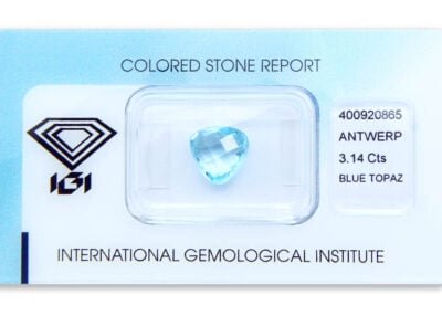 topaz 3.14ct blue s IGI certifikátem