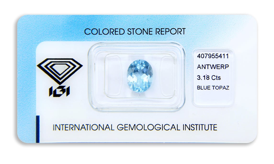 topaz 3.18ct blue s IGI certifikátem