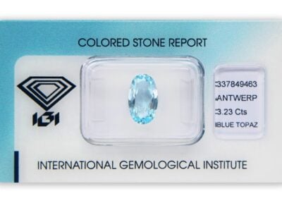 topaz 3.23ct blue s IGI certifikátem