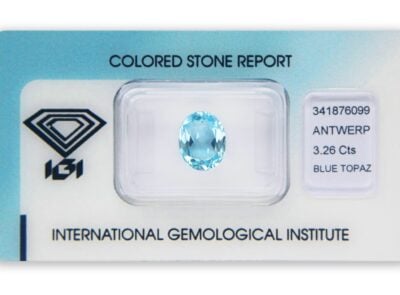 topaz 3.26ct blue s IGI certifikátem