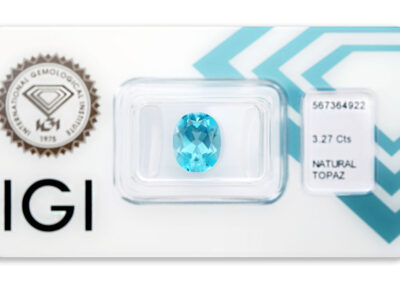 topaz 3.27ct deep blue s IGI certifikátem