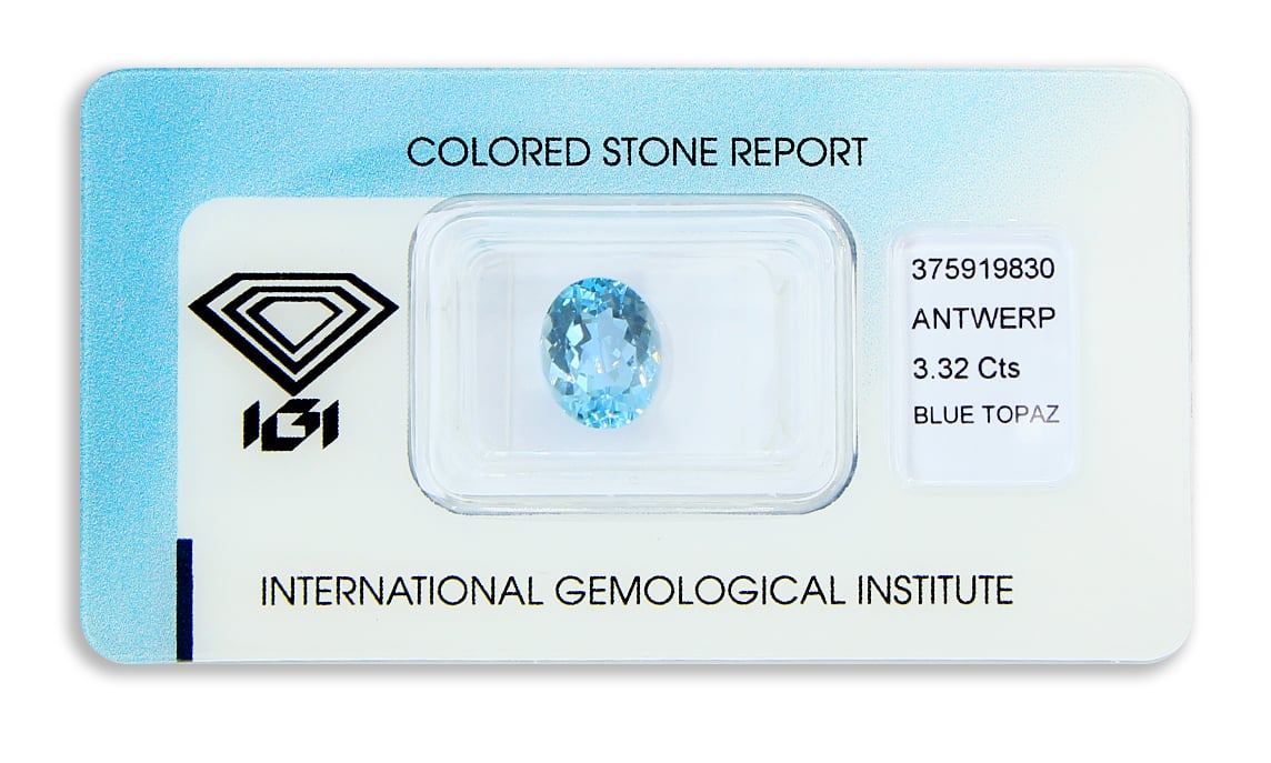 topaz 3.32ct blue s IGI certifikátem
