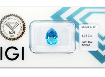 topaz 3.39ct deep blue s IGI certifikátem