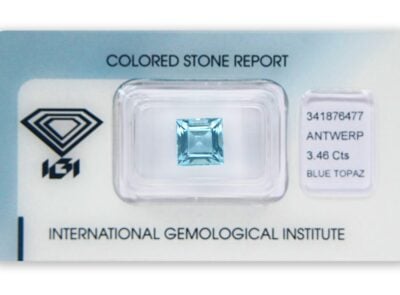 topaz 3.46ct blue s IGI certifikátem