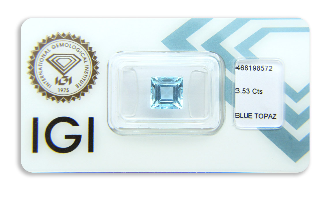 topaz 3.53ct blue s IGI certifikátem