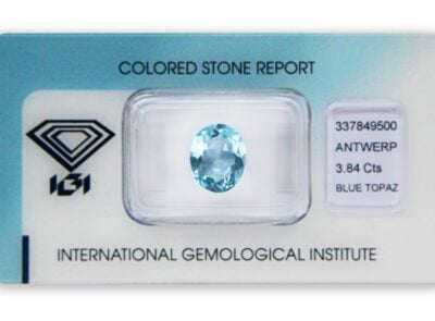 topaz 3.84ct blue s IGI certifikátem