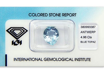 topaz 4.96ct blue s IGI certifikátem