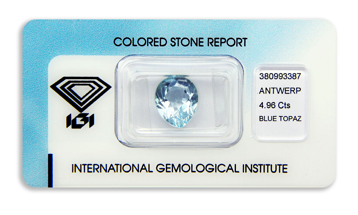 topaz 4.96ct blue s IGI certifikátem