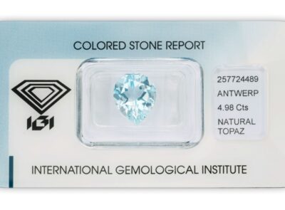 topaz 4.98ct blue s IGI certifikátem
