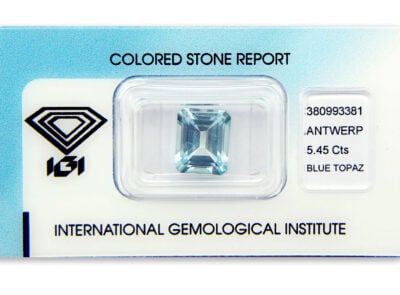 topaz 5.45ct blue s IGI certifikátem