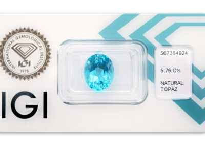 topaz 5.76ct deep blue s IGI certifikátem