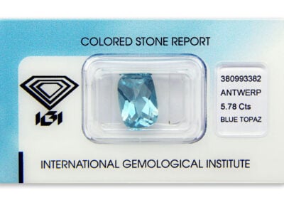 topaz 5.78ct blue s IGI certifikátem